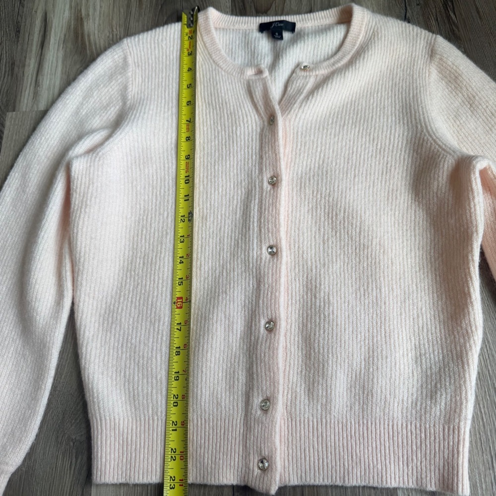 J.Crew Pink Ribbed Merino Wool Alpaca Blend Rhinestone Button Cardigan Small - Picture 5 of 6